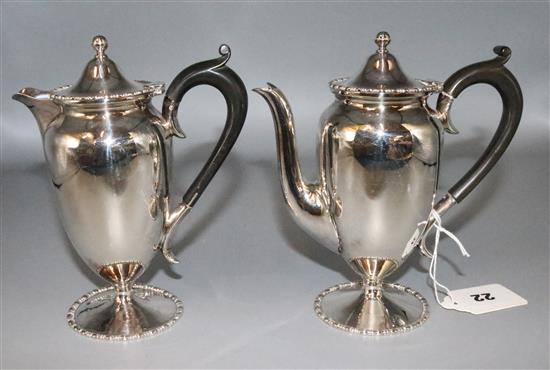 Pair plated cafe au lait pots, makers HB & H